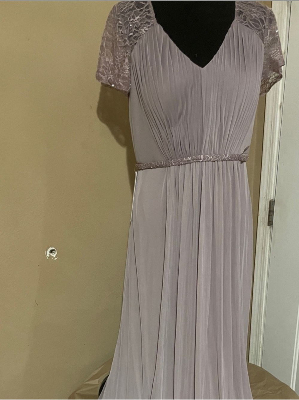 Azazie Dusty Lavender Lace Cap Sleeve Maxi Dress
